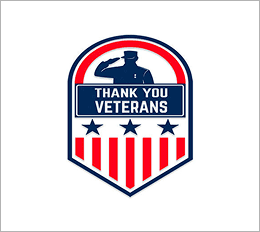 Emblem with American flag colors and 'Thank You Veterans' message.