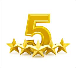 Golden number 5 with five stars beneath it.