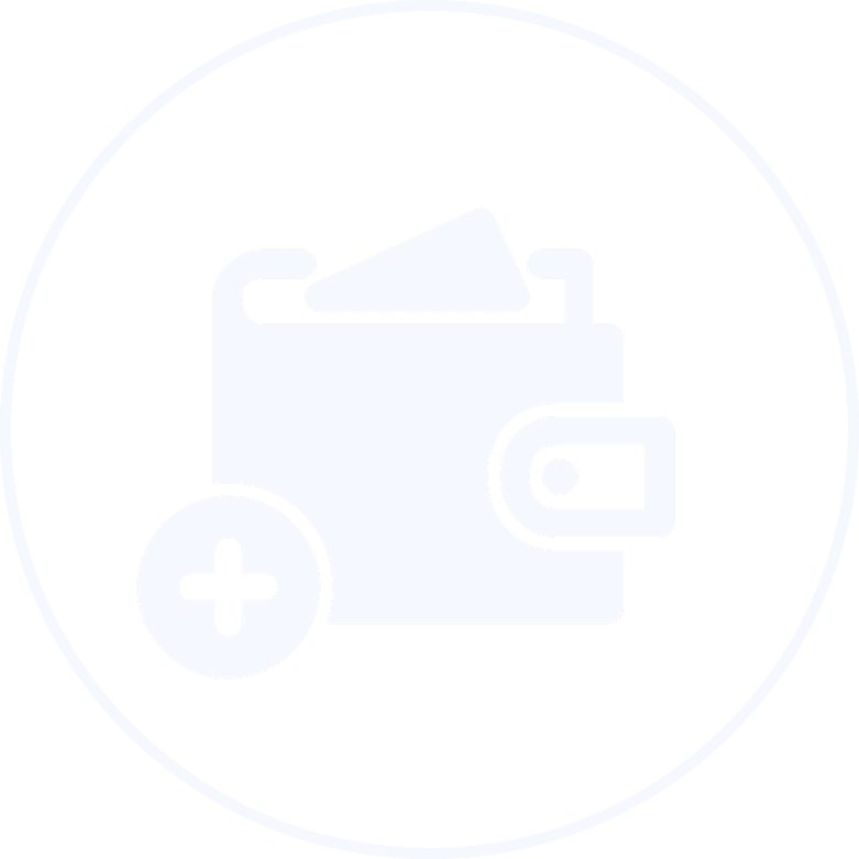 Wallet with cash and coins on a white background.